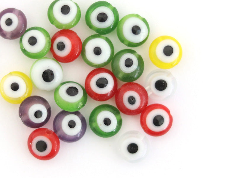 Achat 20 perles rondes en verre - œil porte bonheur - multicolore - 6 mm