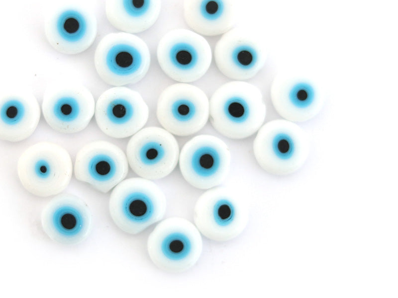 Achat 20 perles rondes en verre - œil porte bonheur - blanc - 8 mm