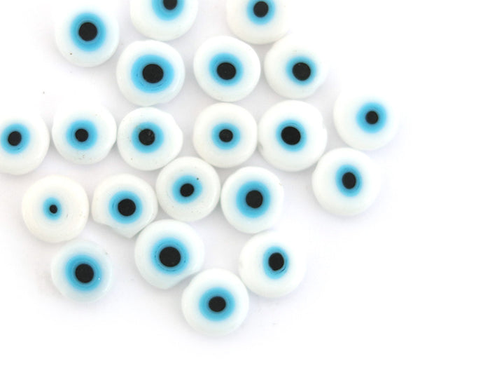 Achat 20 perles rondes en verre - œil porte bonheur - blanc - 8 mm