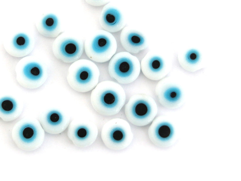 Achat 20 perles rondes en verre - œil porte bonheur - blanc - 6 mm