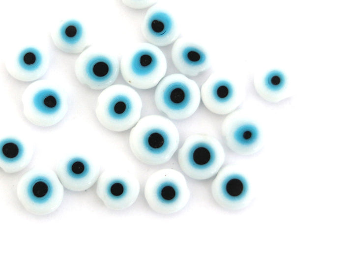 Achat 20 perles rondes en verre - œil porte bonheur - blanc - 6 mm