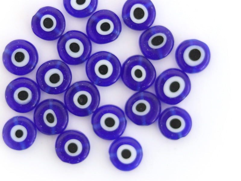 Achat 20 perles rondes en verre - œil porte bonheur - bleu roi - 8 mm