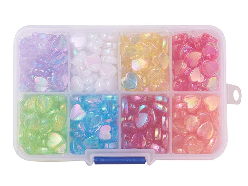 Achat Boite d'assortiment de perles en plastique en forme de cœur - 8 couleurs