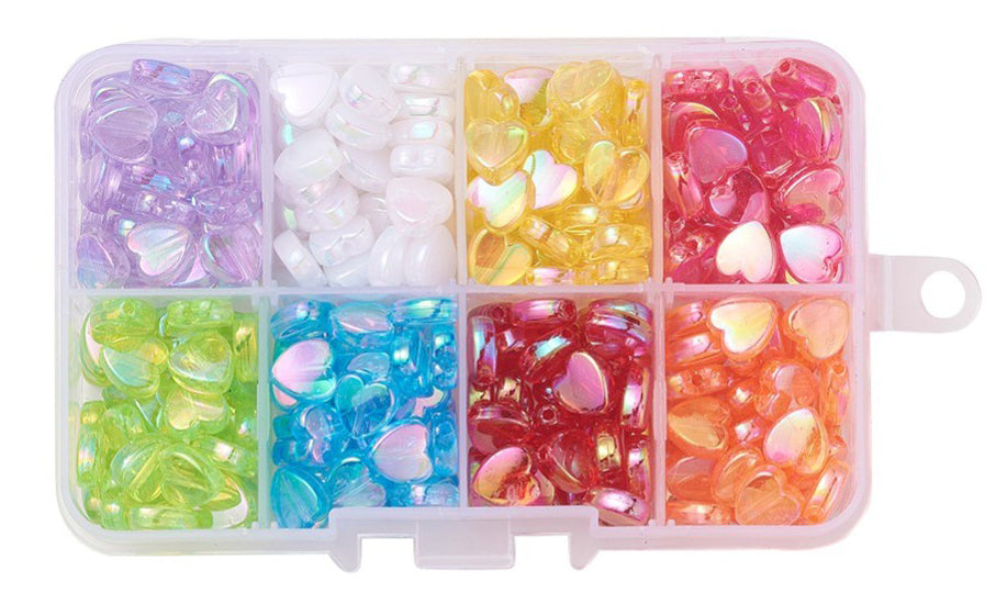 Achat Boite d'assortiment de perles en plastique en forme de cœur - 8 couleurs