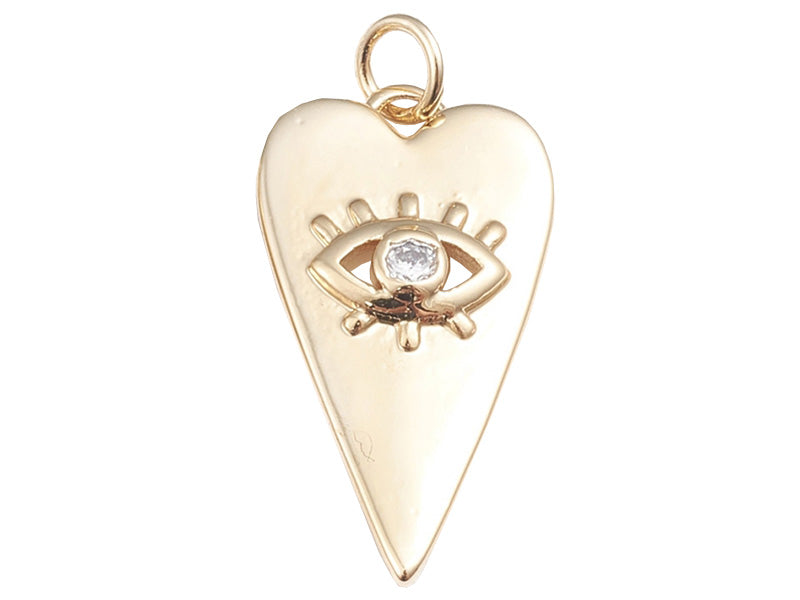 Achat Breloque dorée à l'or fin 18 K – Coeur allongé avec œil strass blanc