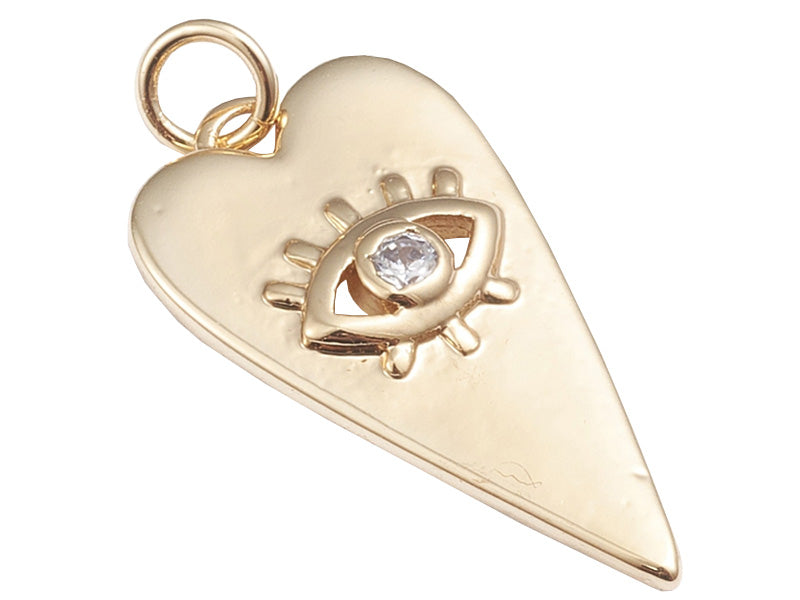 Achat Breloque dorée à l'or fin 18 K – Coeur allongé avec œil strass blanc
