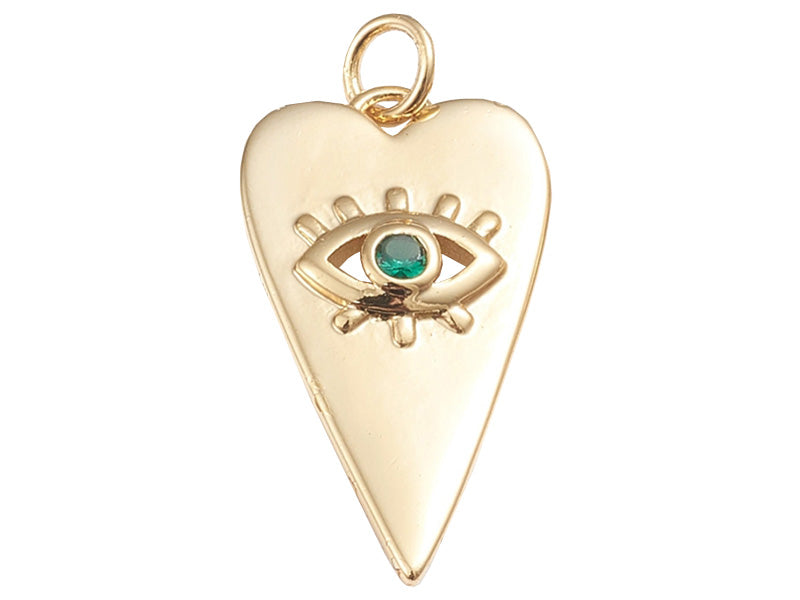Achat Breloque dorée à l'or fin 18 K – Coeur allongé avec œil strass vert