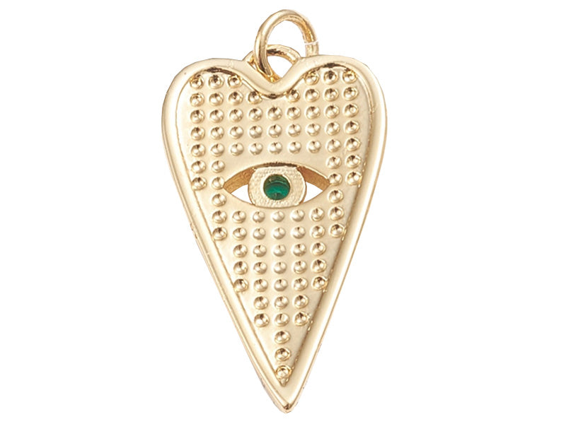 achat Breloque dorée à l'or fin 18 K – Coeur allongé avec œil strass vert