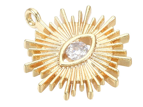 Achat Breloque dorée à l'or fin 18K – Soleil avec œil strass blanc