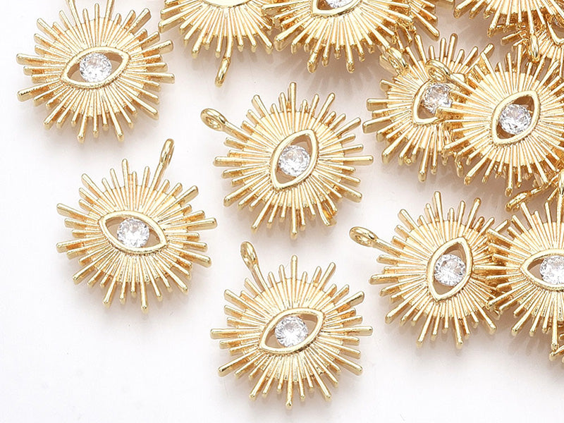 achat Breloque dorée à l'or fin 18K – Soleil avec œil strass blanc