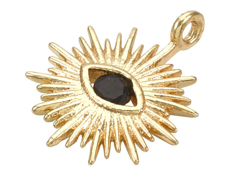 Achat Breloque dorée à l'or fin 18K – Soleil avec œil strass noir