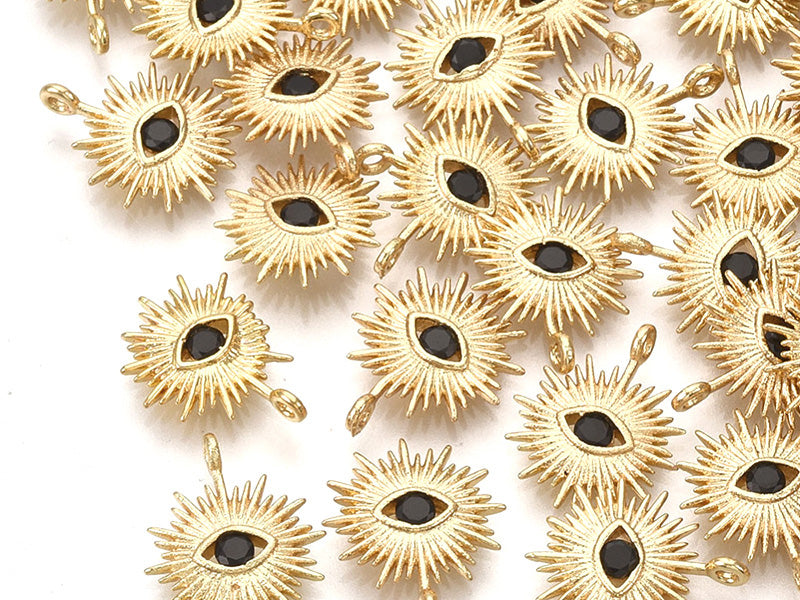 achat Breloque dorée à l'or fin 18K – Soleil avec œil strass noir