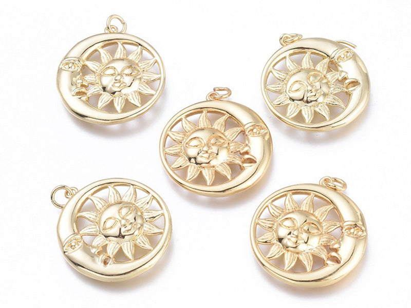 Achat Pendentif doré à l'or fin 18K – Lune et soleil