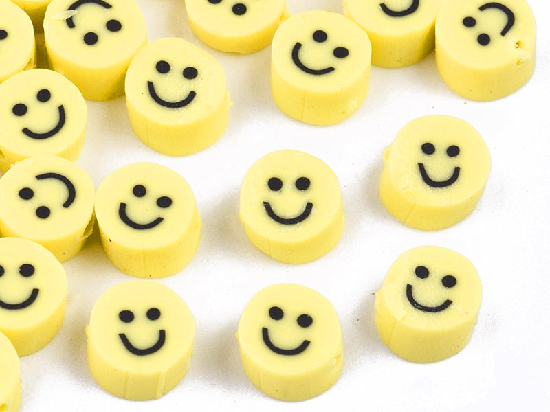 Achat 20 perles sourire en pâte polymère - 5 mm - jaune