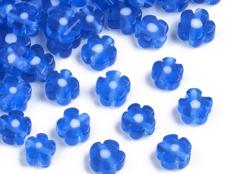 Achat 20 perles millefiori en verre - fleur bleu turquoise - 6 mm