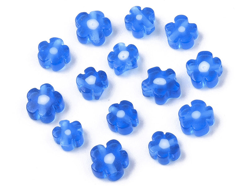 achat 20 perles millefiori en verre - fleur bleu turquoise - 6 mm