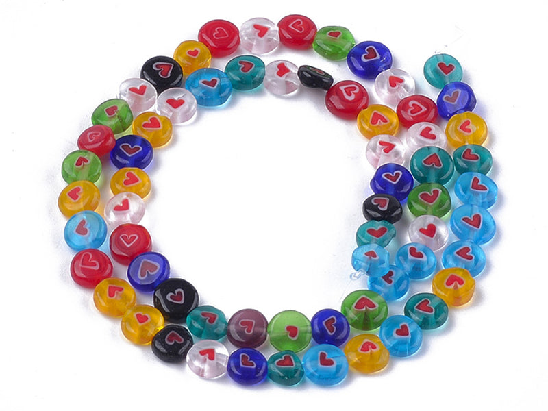 Achat 20 perles millefiori en verre - rond avec coeur - 6 mm