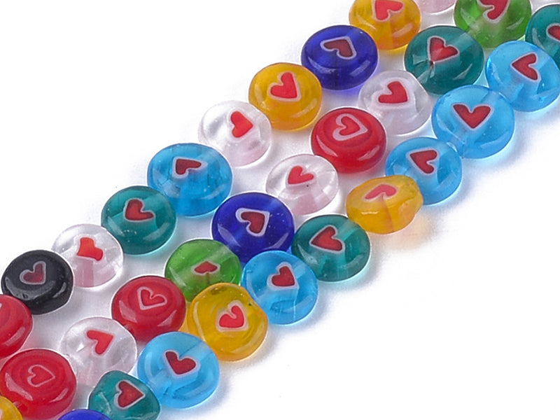 achat 20 perles millefiori en verre - rond avec coeur - 6 mm
