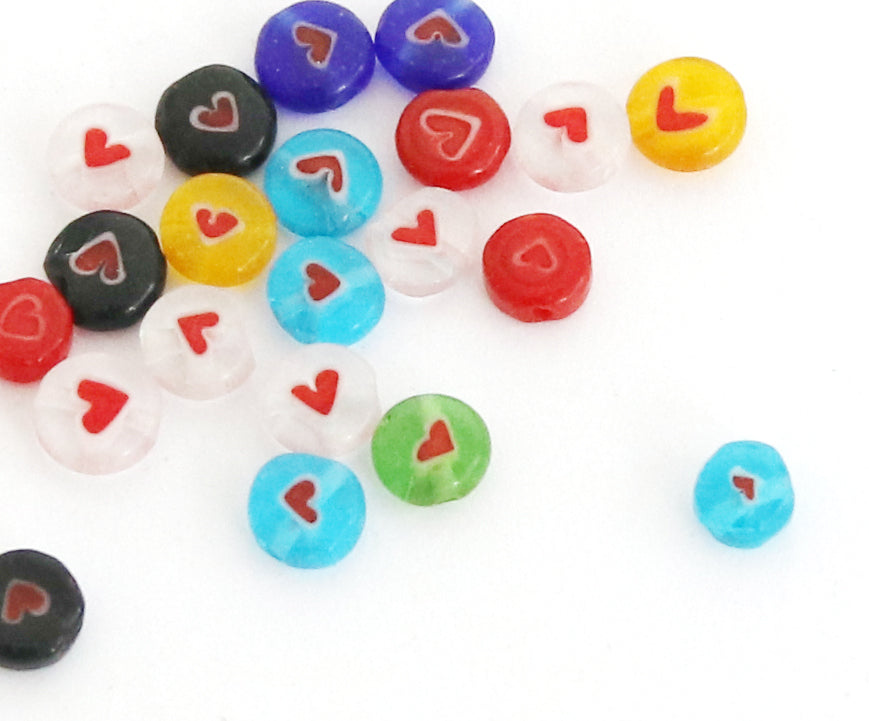 achat 20 perles millefiori en verre - rond avec coeur - 6 mm