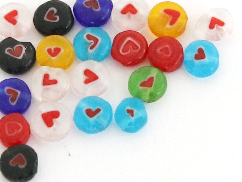 Achat 20 perles millefiori en verre - rond avec coeur - 6 mm