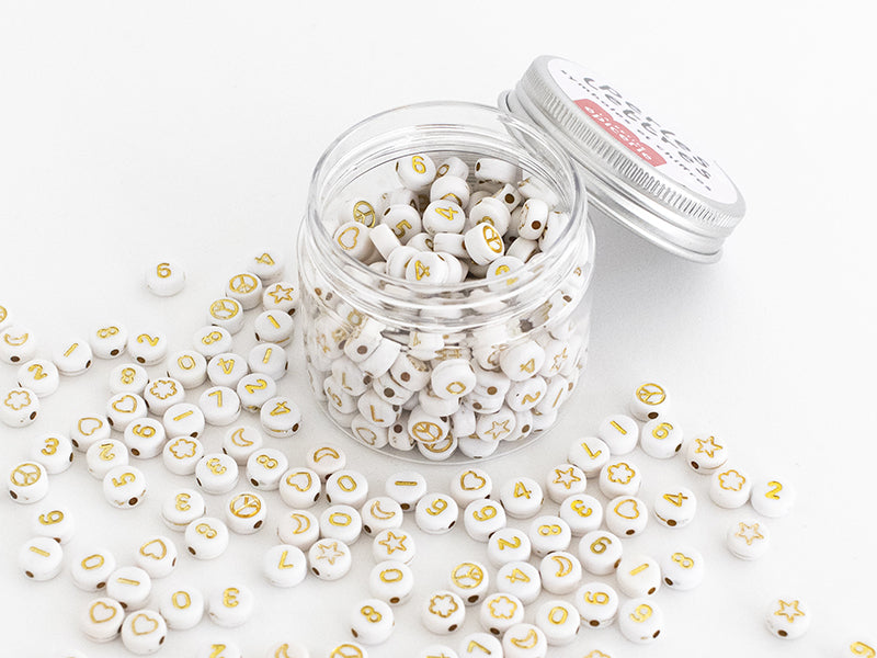 Achat Pot perles symboles et chiffres  - Blanc