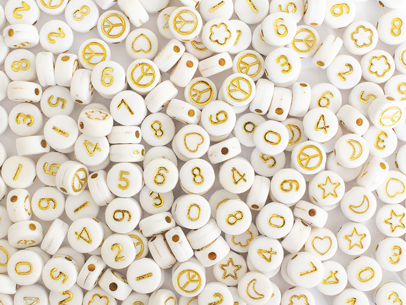 Achat Pot perles symboles et chiffres  - Blanc