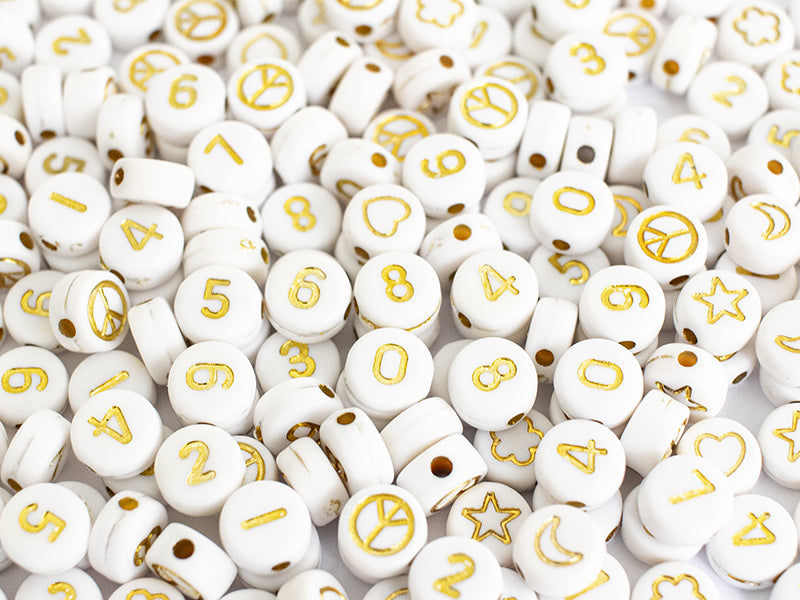 achat Pot perles symboles et chiffres  - Blanc