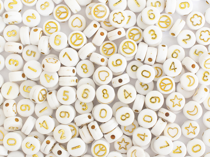 achat Pot perles symboles et chiffres  - Blanc