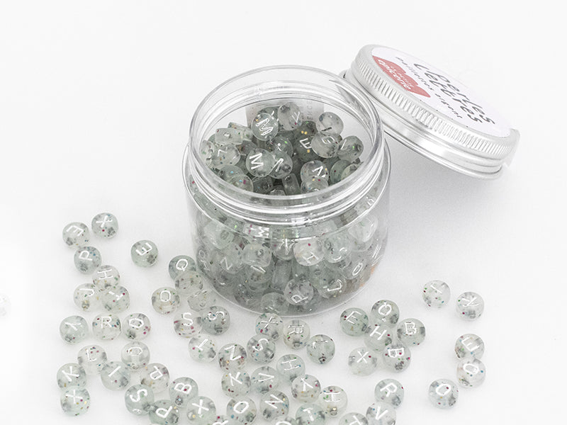 Achat Pot perles lettres – Paillettes argent