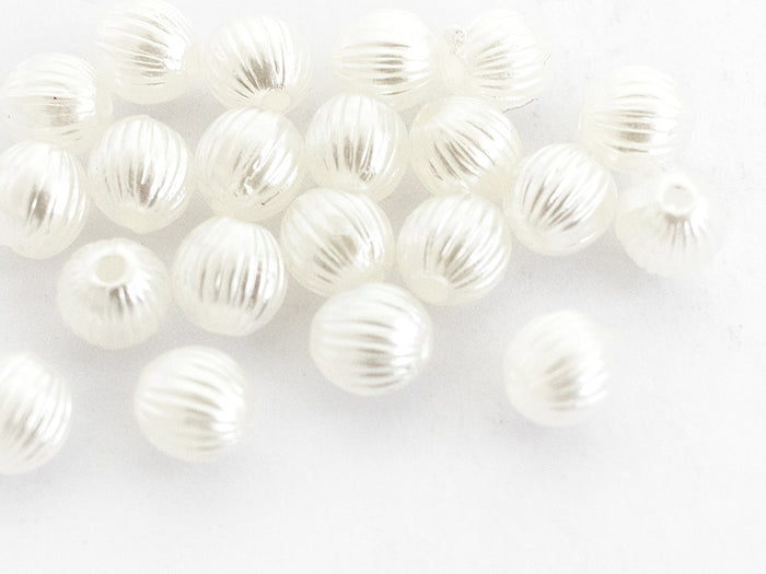 Achat 20 perles en plastique imitation perles de culture - rond strié - 6 mm