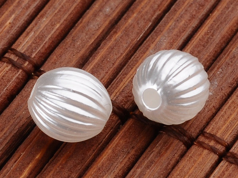 achat 20 perles en plastique imitation perles de culture - rond strié - 6 mm