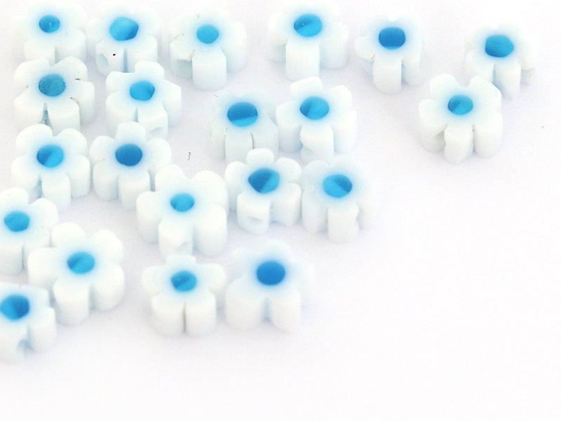 Achat 20 perles millefiori en verre - fleur blanche - 6 mm