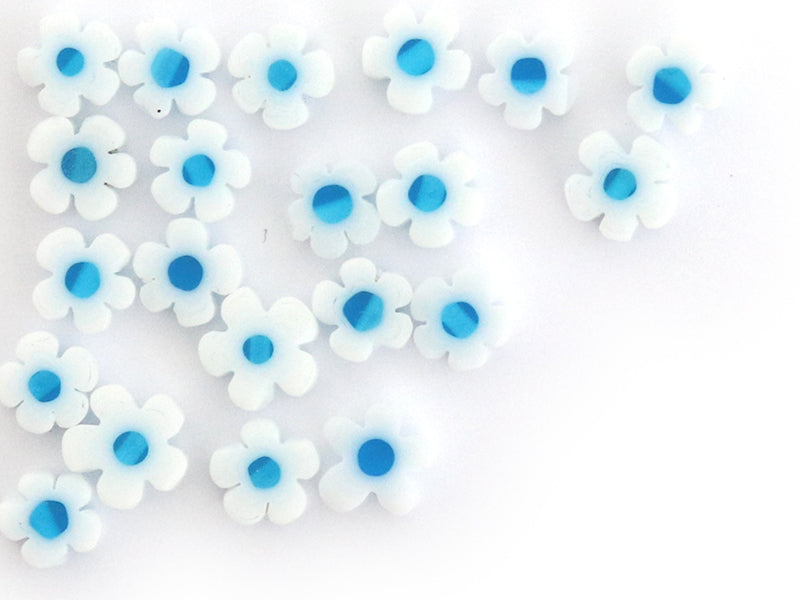 achat 20 perles millefiori en verre - fleur blanche - 6 mm