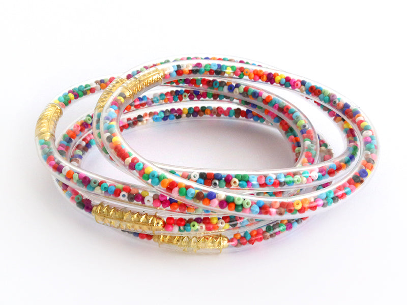 achat Bracelet jonc bouddhiste fantaisie - inclusion de perles de rocailles multicolores
