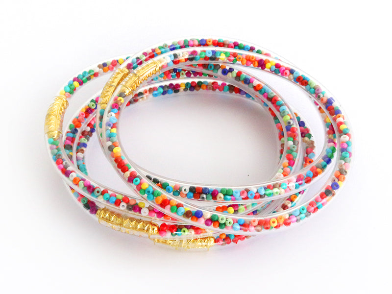 achat Bracelet jonc bouddhiste fantaisie - inclusion de perles de rocailles multicolores