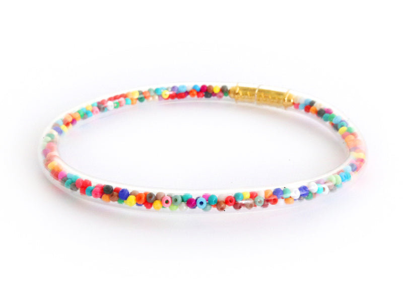 Achat Bracelet jonc bouddhiste fantaisie - inclusion de perles de rocailles multicolores