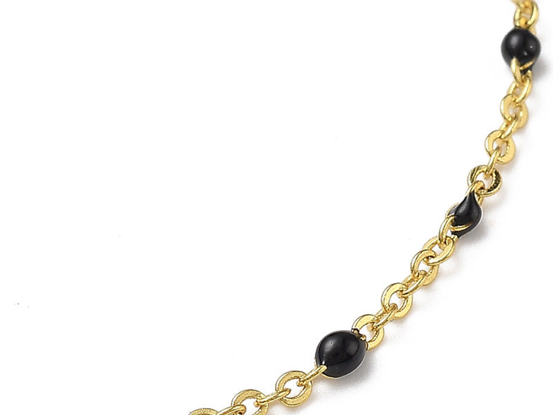 achat Bracelet chaînette émaillée à petits points noirs - 18,5 cm - doré à l'or fin 18K