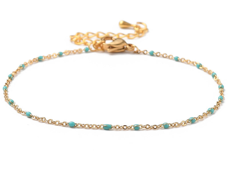 Achat Bracelet chaînette émaillée à petits points turquoise - 18,5 cm - doré à l'or fin 18K