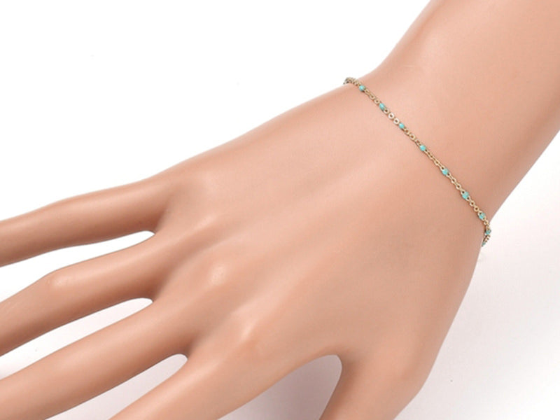 Achat Bracelet chaînette émaillée à petits points turquoise - 18,5 cm - doré à l'or fin 18K
