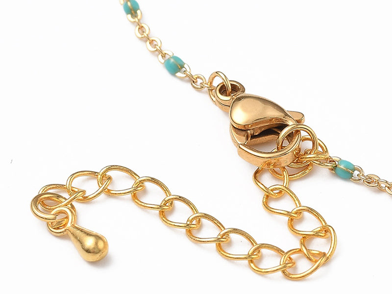 achat Bracelet chaînette émaillée à petits points turquoise - 18,5 cm - doré à l'or fin 18K