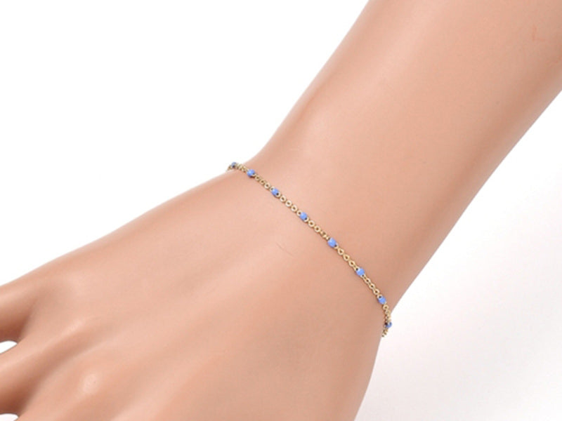 Achat Bracelet chaînette émaillée à petits points bleuet - 18,5 cm - doré à l'or fin 18K