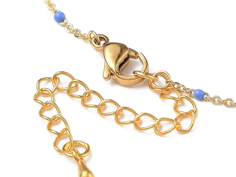 achat Bracelet chaînette émaillée à petits points bleuet - 18,5 cm - doré à l'or fin 18K