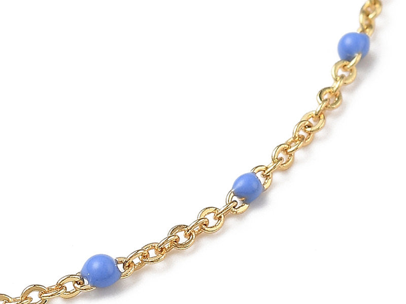 achat Bracelet chaînette émaillée à petits points bleuet - 18,5 cm - doré à l'or fin 18K