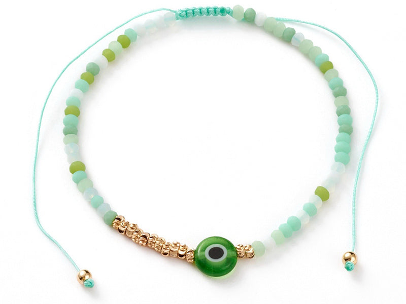 Achat Bracelet perles œil vert - porte bonheur- - taille ajustable
