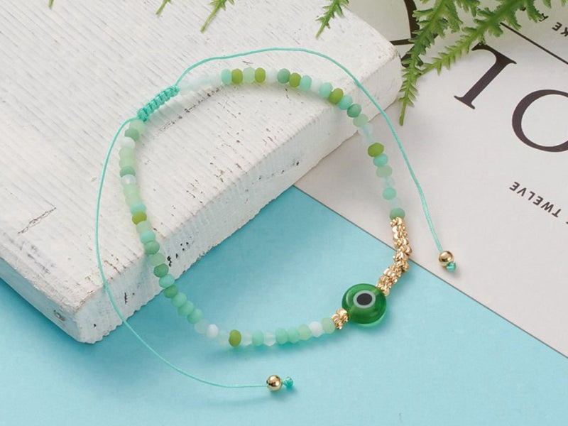 Achat Bracelet perles œil vert - porte bonheur- - taille ajustable