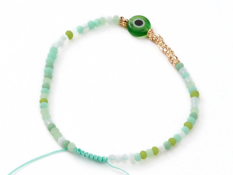 achat Bracelet perles œil vert - porte bonheur- - taille ajustable