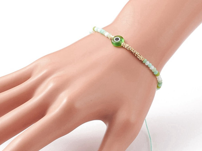 achat Bracelet perles œil vert - porte bonheur- - taille ajustable
