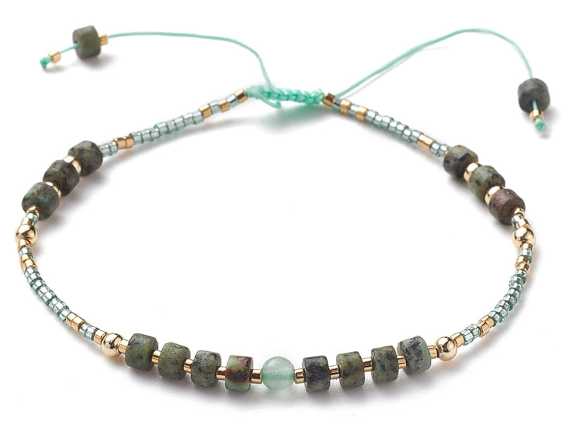 Achat Bracelet fin - perles de jaspe et aventurine - taille ajustable
