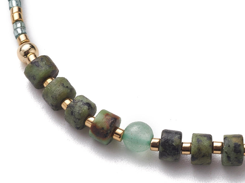 Achat Bracelet fin - perles de jaspe et aventurine - taille ajustable