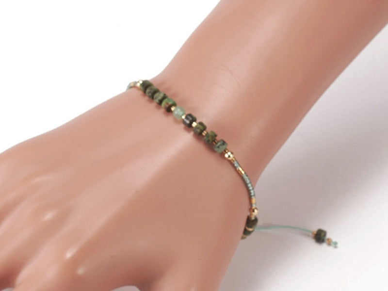 achat Bracelet fin - perles de jaspe et aventurine - taille ajustable